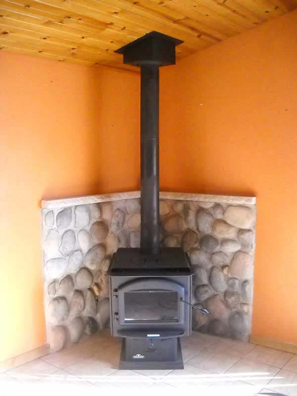 Wood Stove Installation Manufactured Stone Protective Wall 2